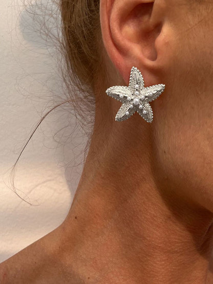 Silver-Plated Pearls Beaded Star Shaped Studs