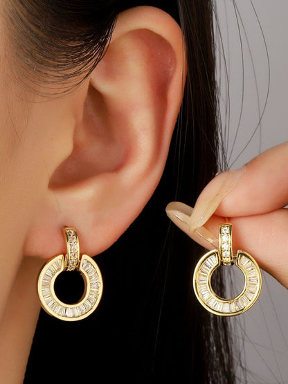 SALTY Gold-Plated Crystals Studded Contemporary Tasselled Half Hoop Earrings