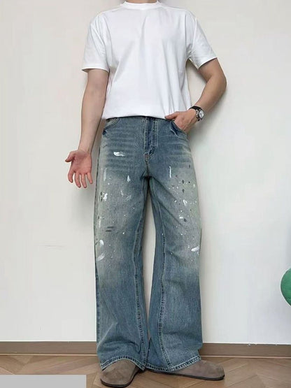 Men Wide Leg Mid-Rise Light Fade Jeans