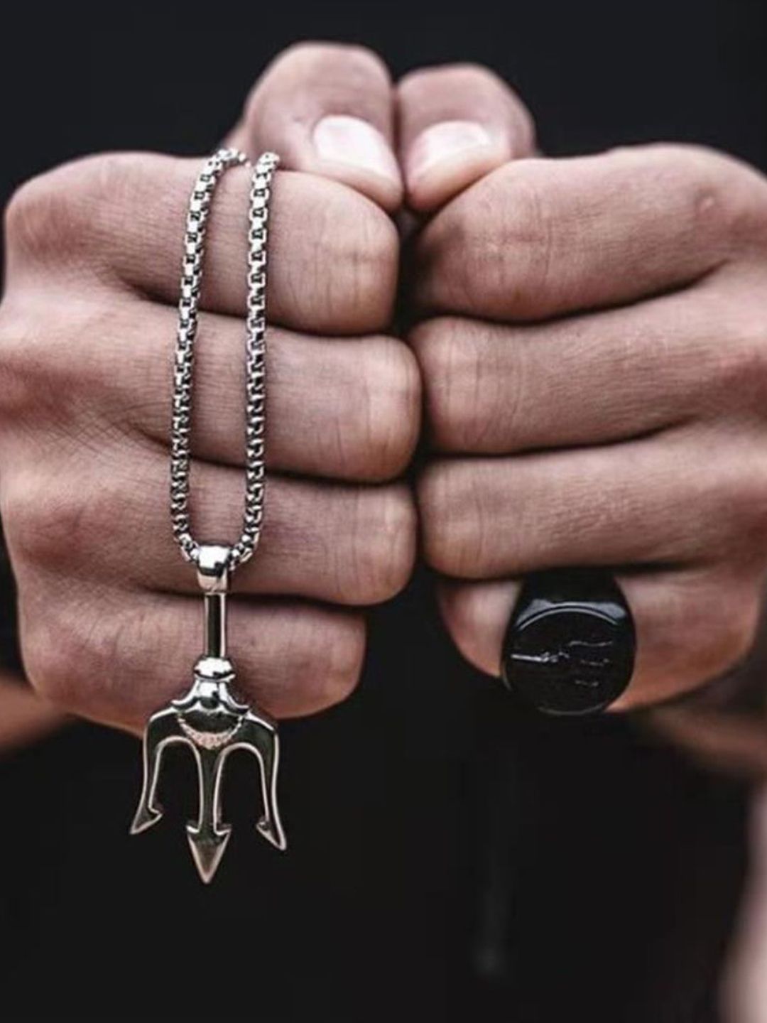 SALTY Pack of 2 Men Shivatrishul Silver Pendant