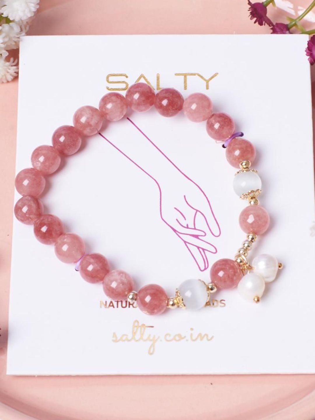 SALTY Women Stainless Steel Wild Whispers Beaded Band Elasticated Bracelet