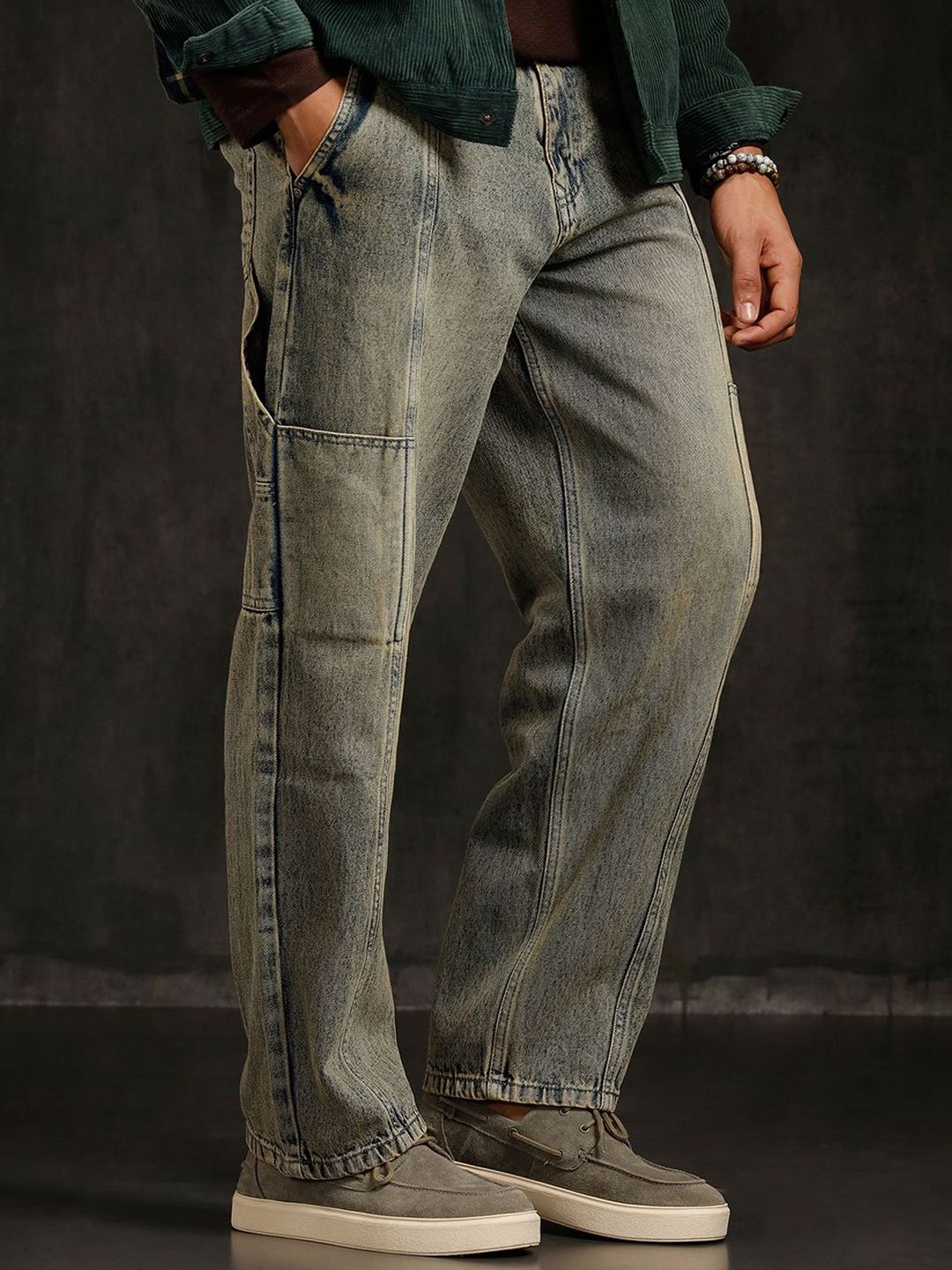 Men Comfort Baggy Mid-Rise Heavy Fade Jeans