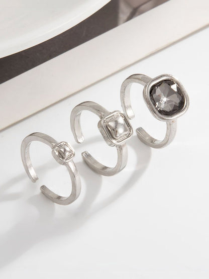 Set of 3 Silver-Plated Stone-Studded Finger Ring