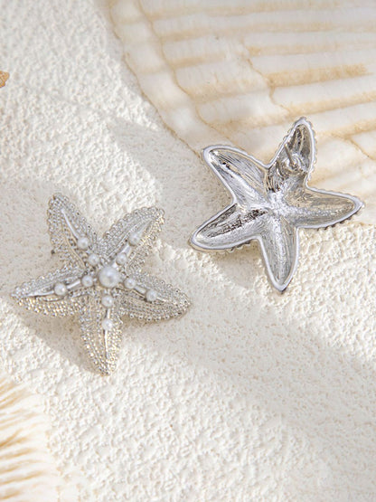 Silver-Plated Pearls Beaded Star Shaped Studs