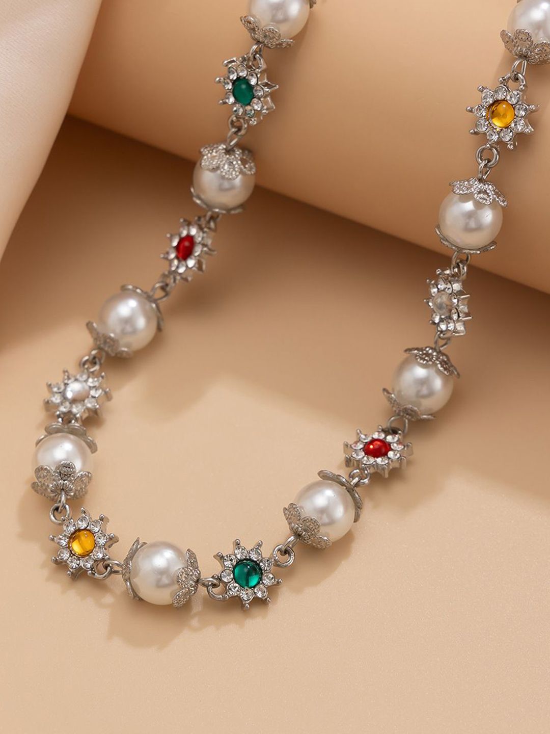 Women Silver-Plated Enamelled Necklace