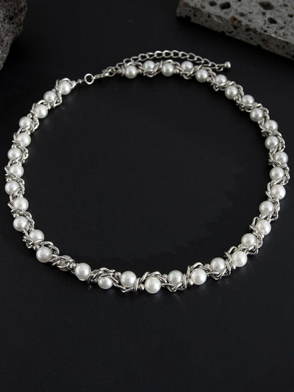 Silver-Plated Artificial Stones Beaded Necklace