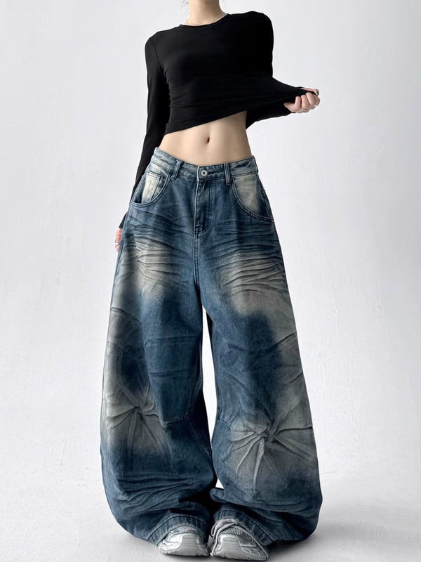 Women Wide Leg Mid-Rise Light Fade Jeans