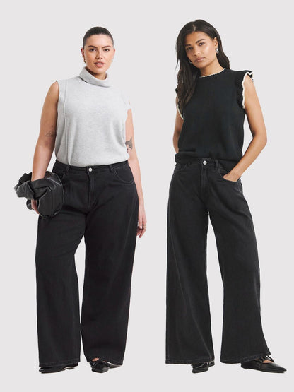 Women Wide Leg High-Rise Cotton Non Stretchable Jeans