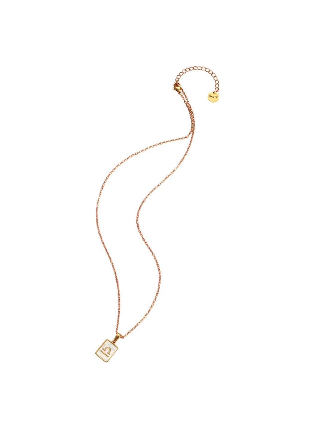 SALTY Gold & White Sign of the Stars Zodiac Libra Pendant With Chain