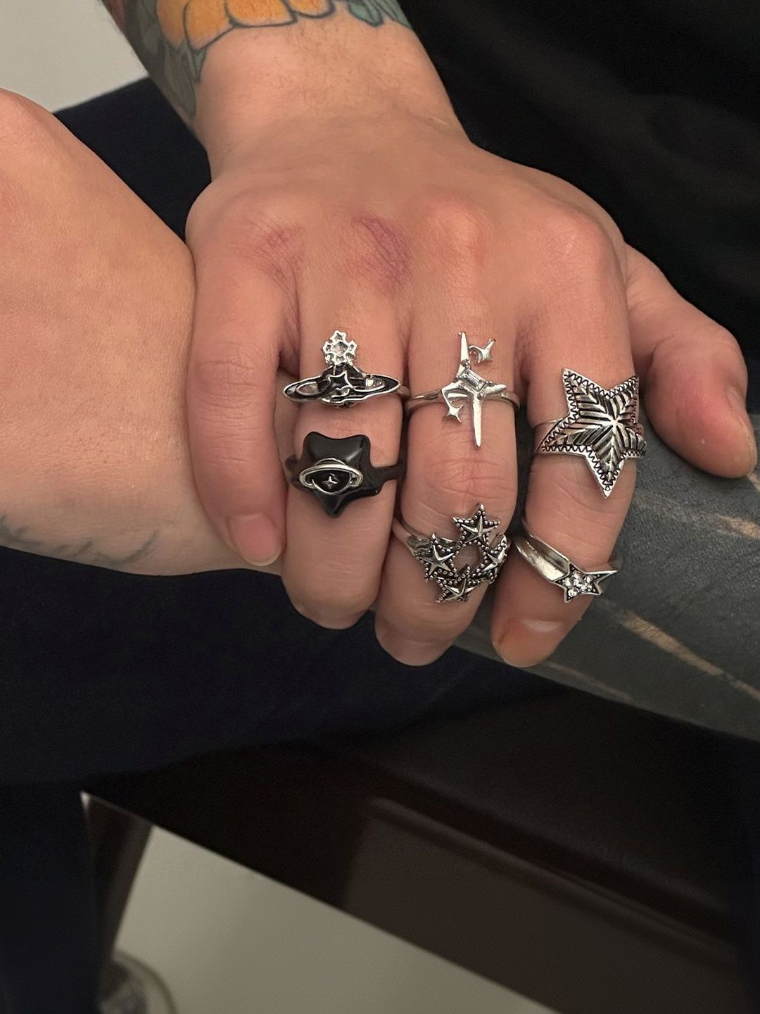 Men Set Of 6 Silver-Plated Finger Rings
