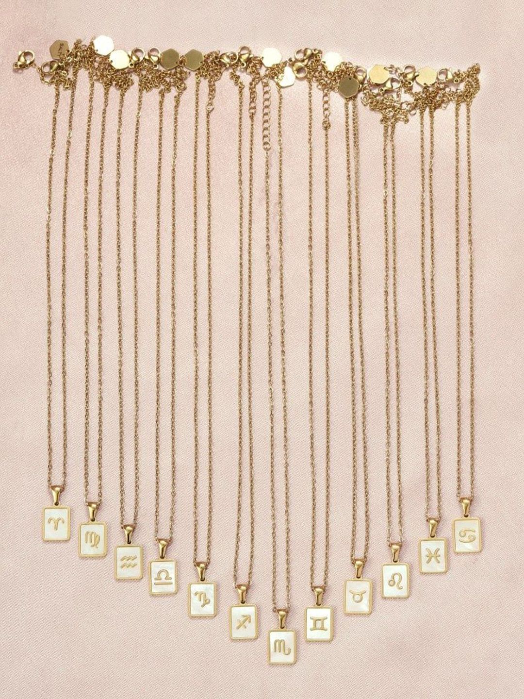 SALTY Gold & White Sign of the Stars Zodiac Leo Pendant With Chain
