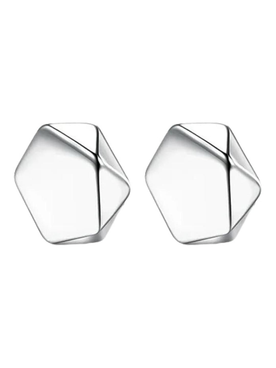 SALTY Aaron Stainless Steel Silver-Plated Geometric Shaped Studs Earrings