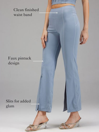 Dusty-Blue Retro Flare Pants