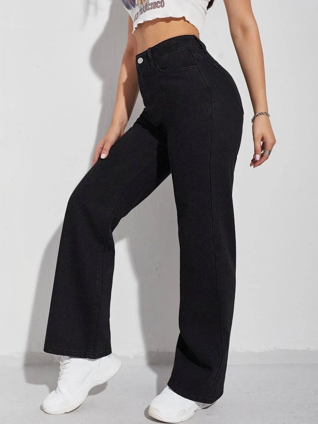 Women Classic Wide Leg High-Rise Stretchable Jeans