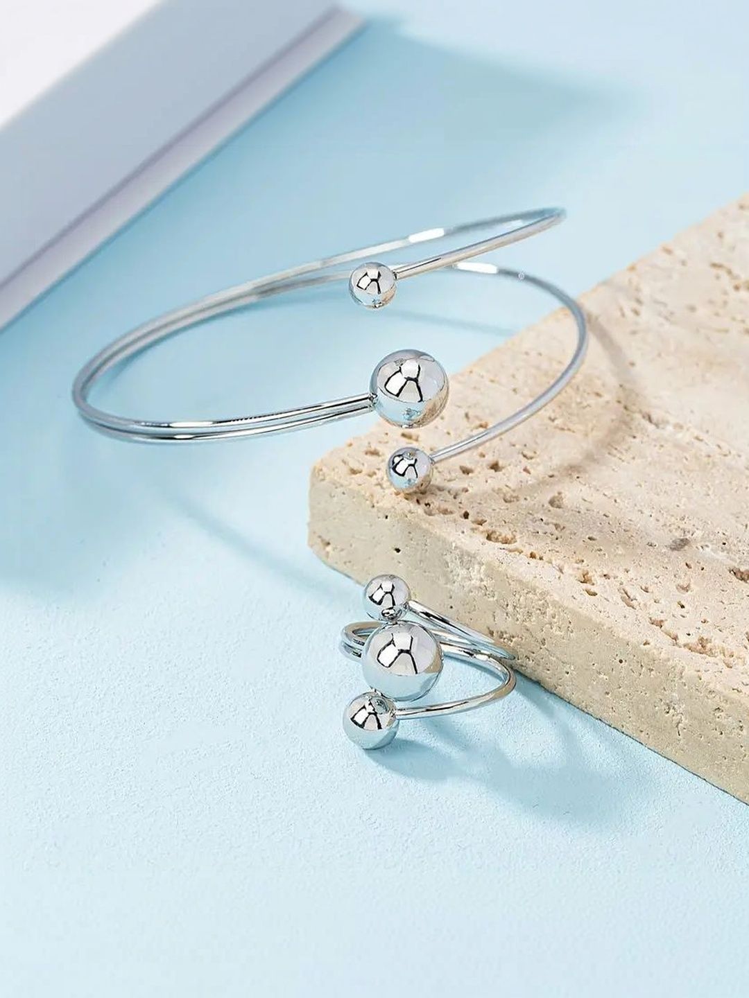 Silver-Plated Beaded Studded Jewellery Set
