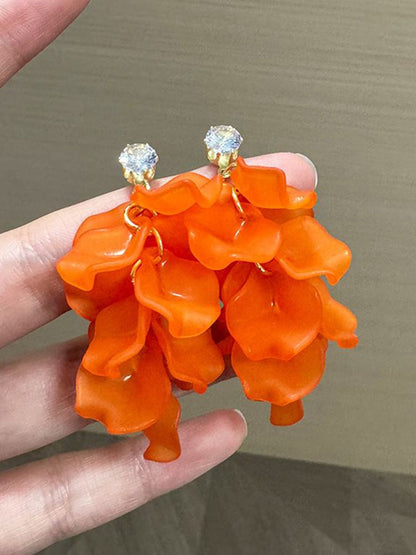 Plastic Cubic Zirconia Studded Leaf Shaped Drop Earrings