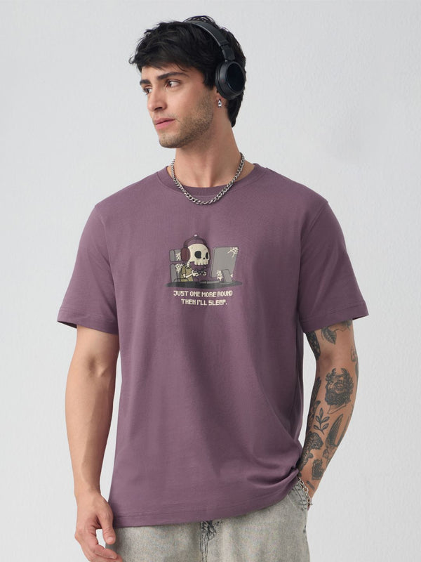 Men Relaxed Fit Printed Mauve T-Shirts