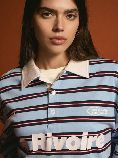 Printed long-sleeve polo collar T-shirt