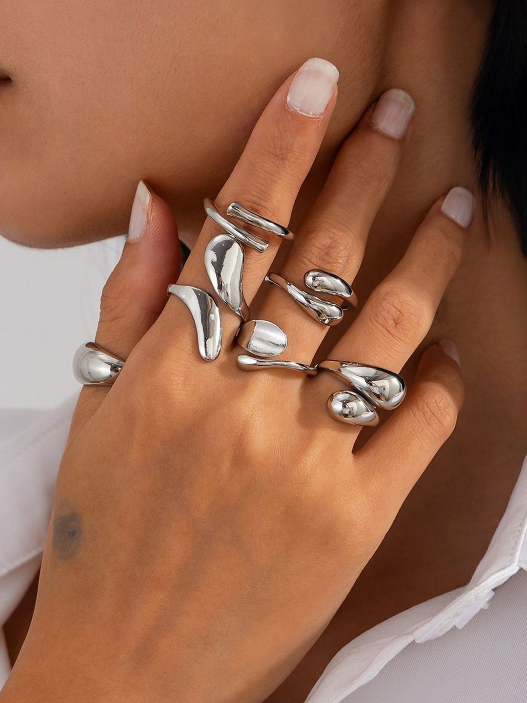 Set of 6 Silver-Plated Finger Ring
