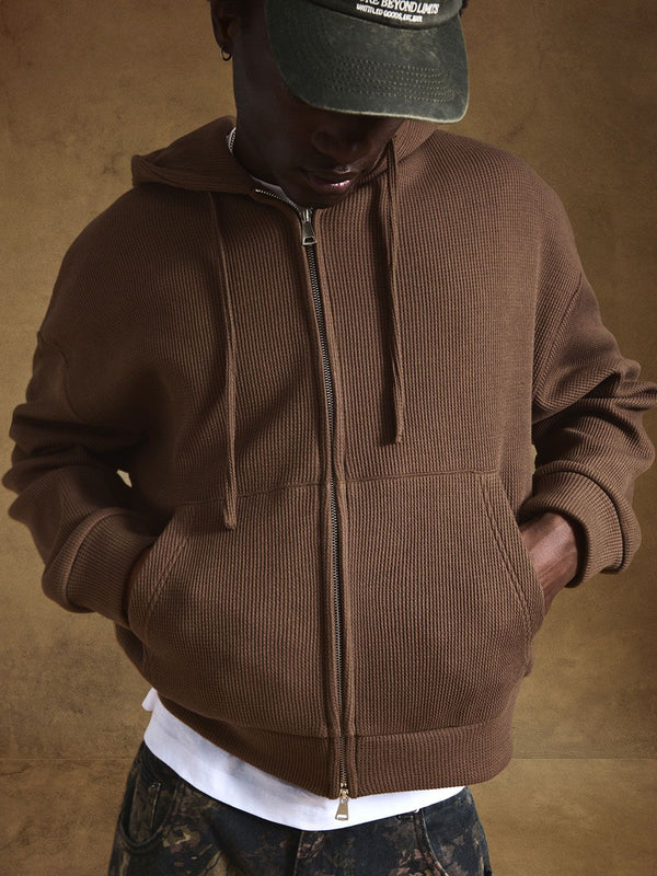 Waffle-knit sweatshirt with zip
