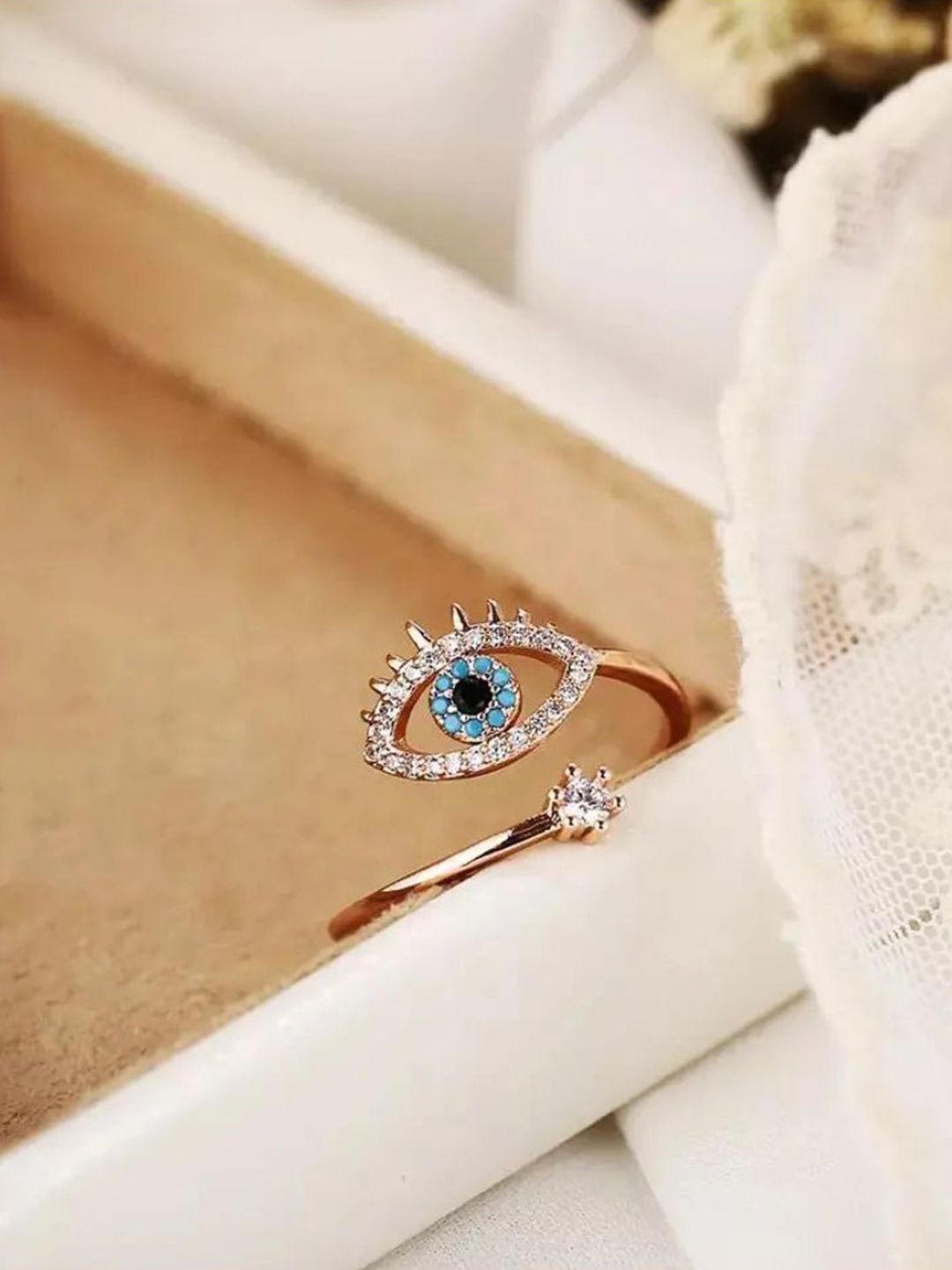SALTY Pack of 2 Women Cute Evil Eye Adjustable Ring - Rose Gold
