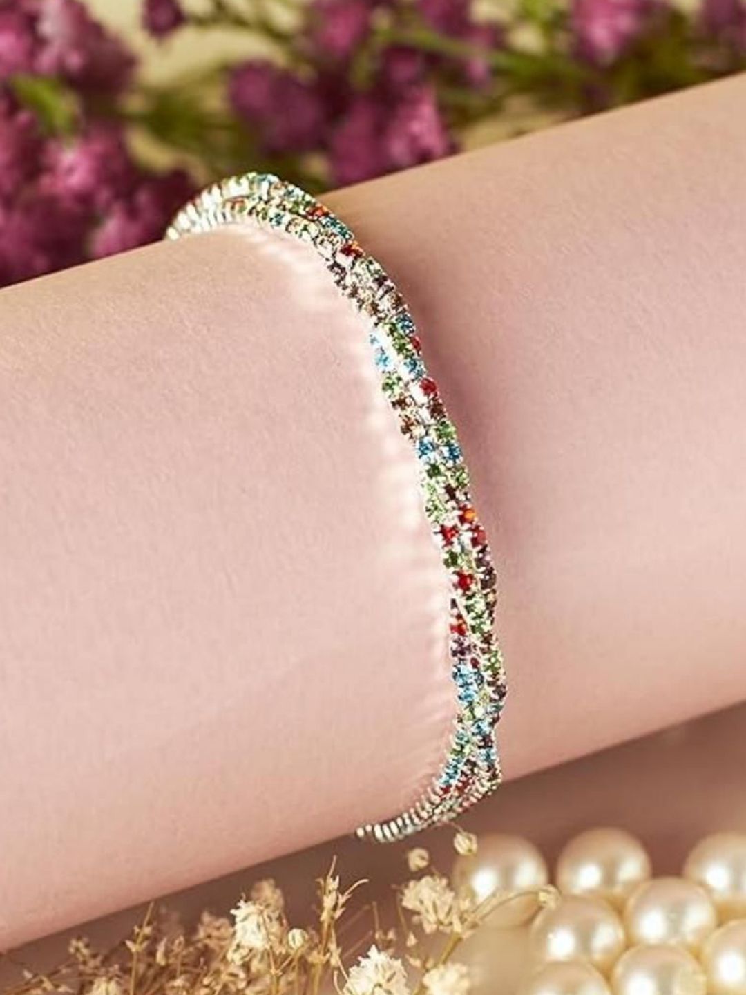 SALTY Women Artificial Stones Studded Elasticated Bracelet