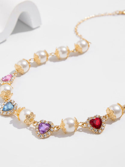 Gold-Plated Artificial Stones Studded And Beaded Necklace