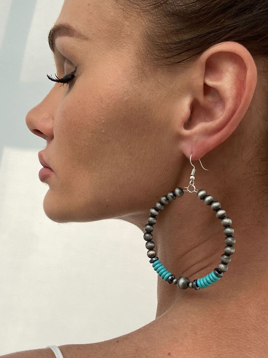 Silver-Plated Artificial Beaded Circular Shaped Drop Earrings