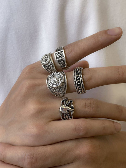 Men Pack of 5 Silver-Plated Finger Rings