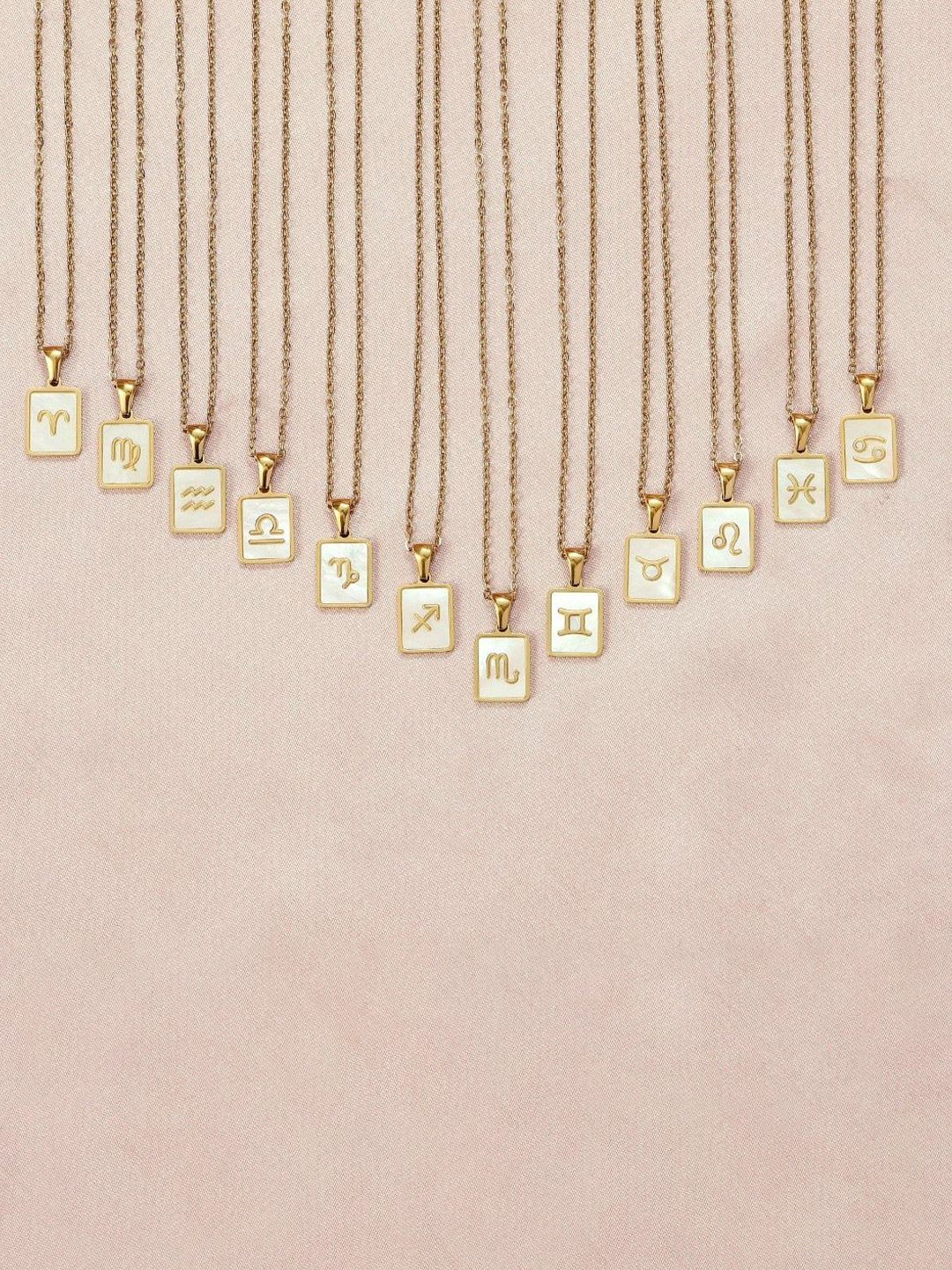 SALTY Gold & White Sign of the Stars Zodiac Leo Pendant With Chain