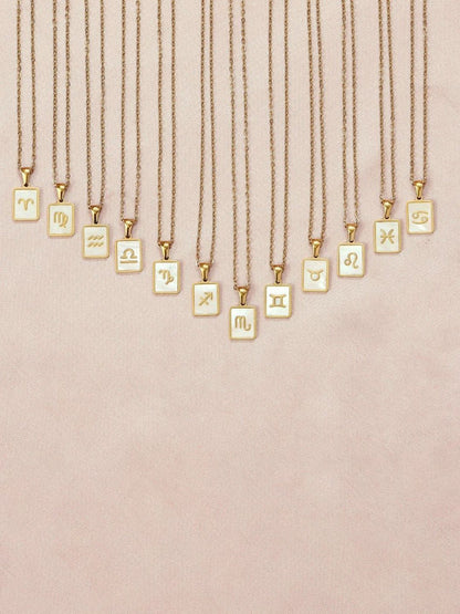 SALTY Gold & White Sign of the Stars Zodiac Leo Pendant With Chain