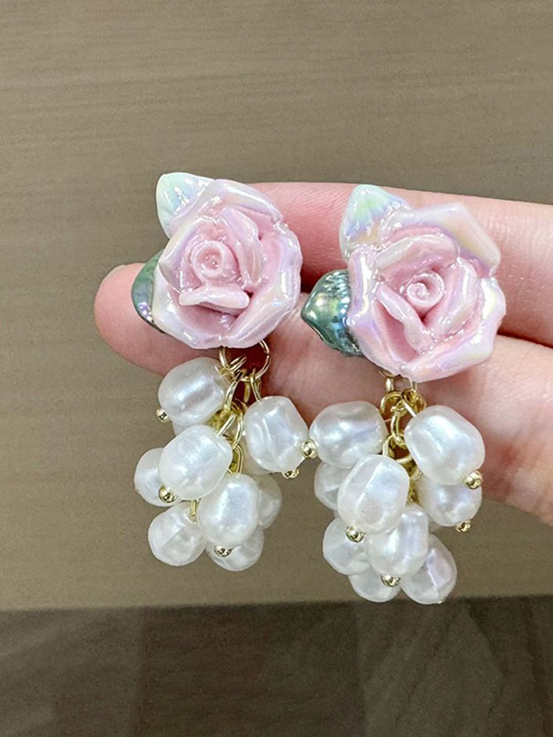 Gold-Plated Pearls Floral Drop Earrings
