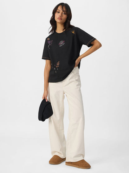 Women Relaxed Fit Printed Black T-Shirt