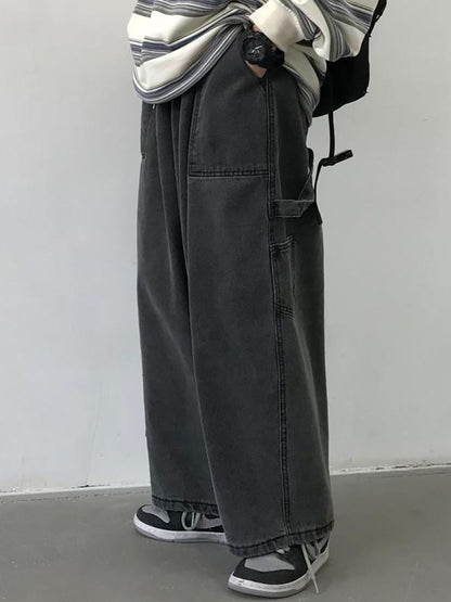 Men Wide Leg Light Fade Mid-Rise Jeans