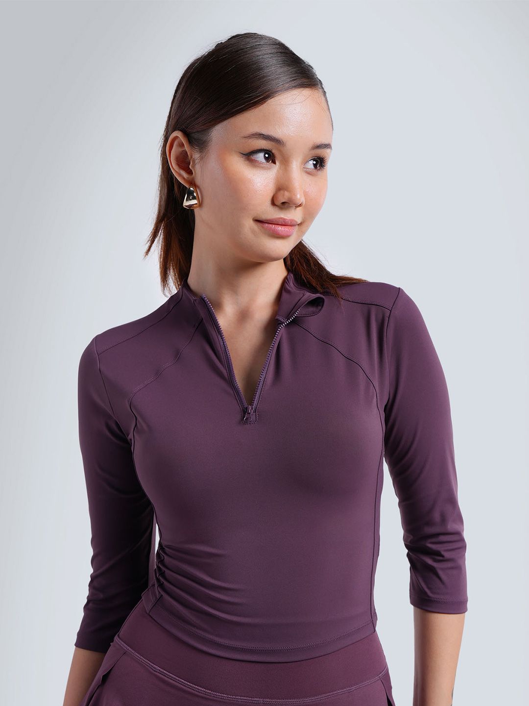 Women Wine Silhouette Zip Top