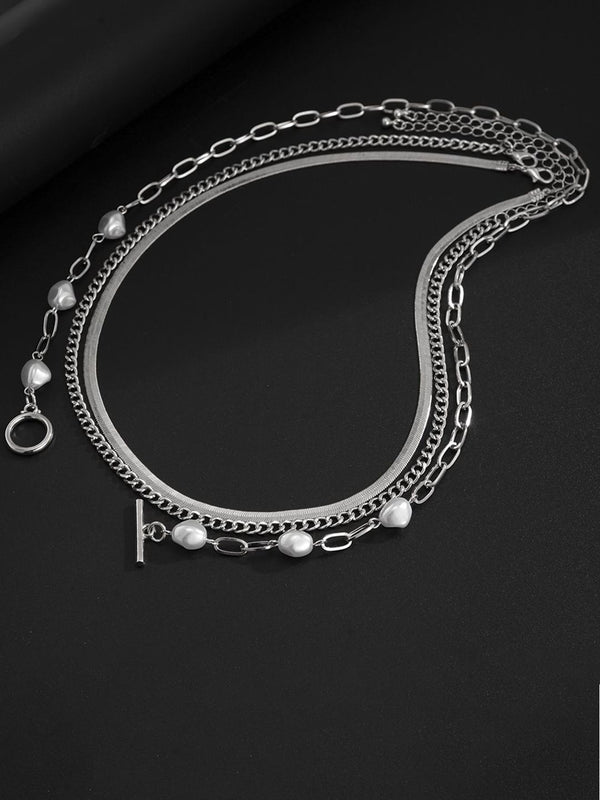Silver-Plated Artificial Stones Beaded Necklace