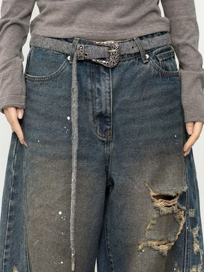 Men Wide Leg Mid-Rise Mildly Distressed Light Fade Jeans