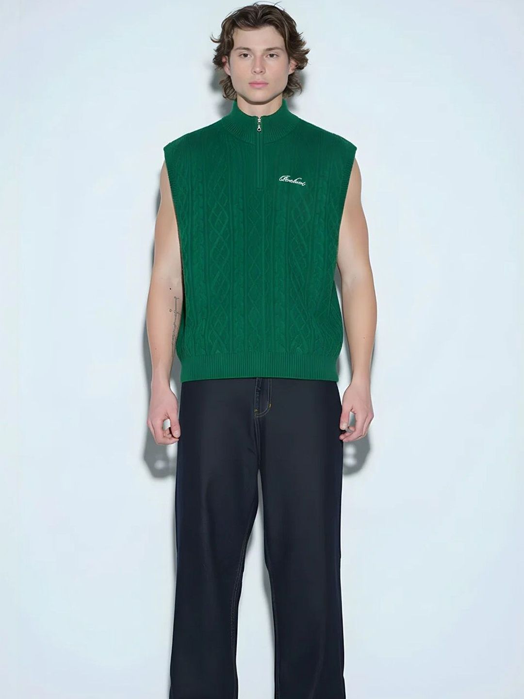 Alpine Moss Cable Knit Vest
