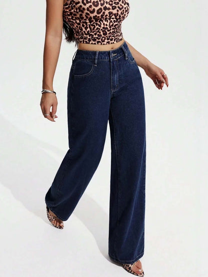 Women Classic Wide Leg High-Rise Stretchable Jeans