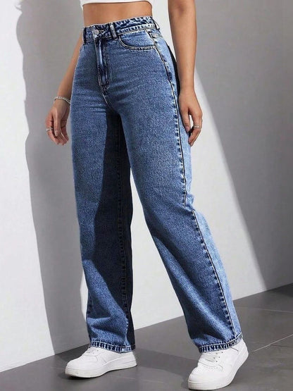 Women Classic Straight Fit High-Rise Light Fade Stretchable Jeans