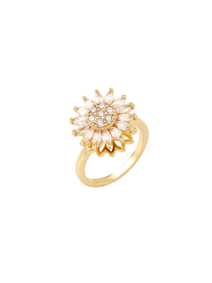 SALTY 14KT Gold Plated Crystal Stone Studded Finger Ring