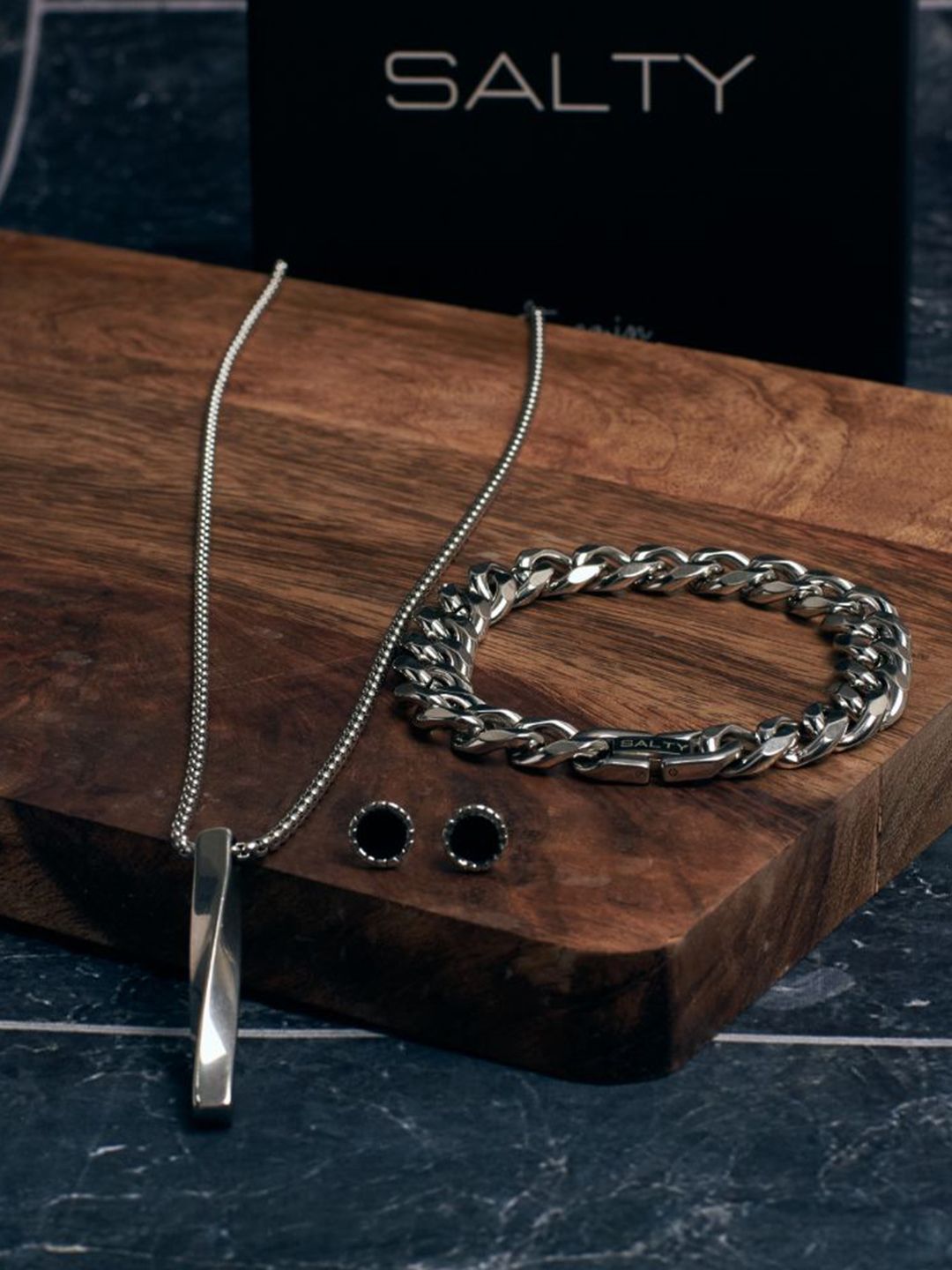 SALTY Men Alpha Edge Bar & Chunk Chain Combo Set