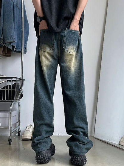 Men Wide Leg Mid-Rise Medium Fade Jeans