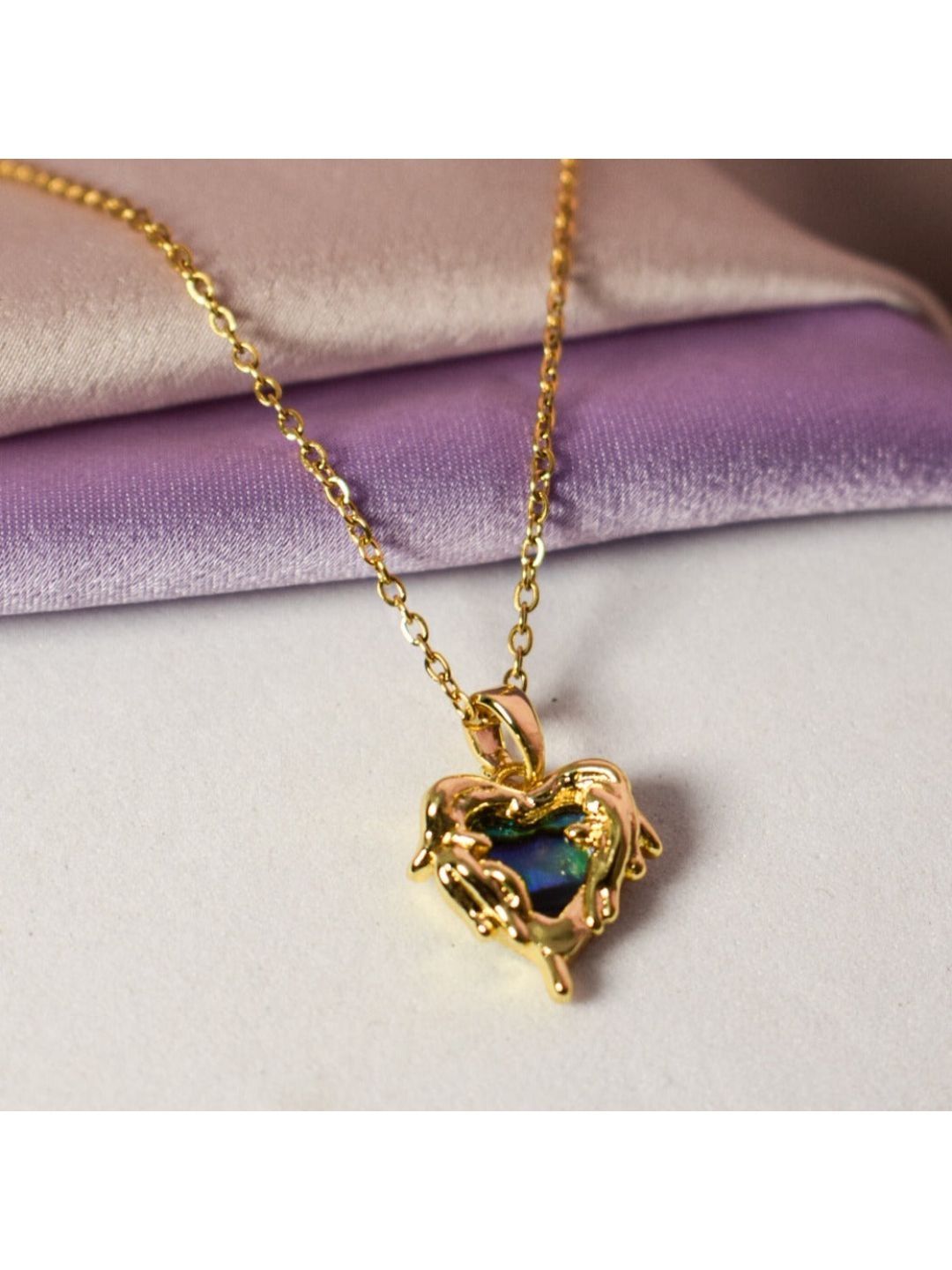SALTY Stone-Studded Heart-Shaped Pendant With Chain