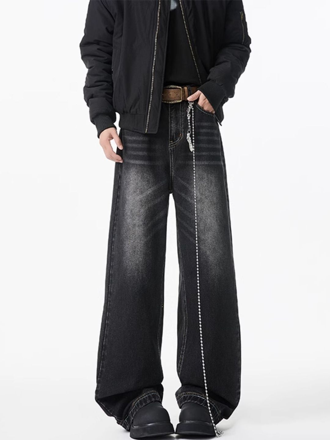 Men Heavy Fade Mid-Rise Wide Leg Jeans