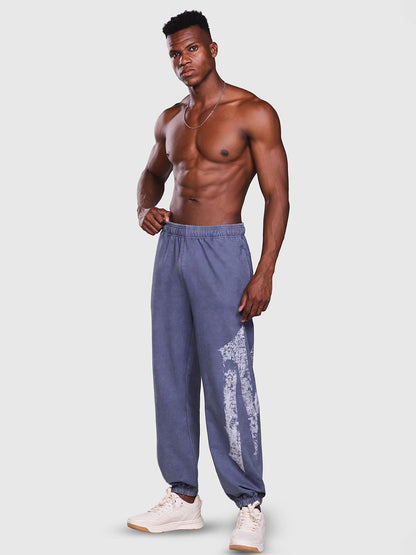 Men Printed Wide-Leg Mid-Rise Acid Wash Joggers