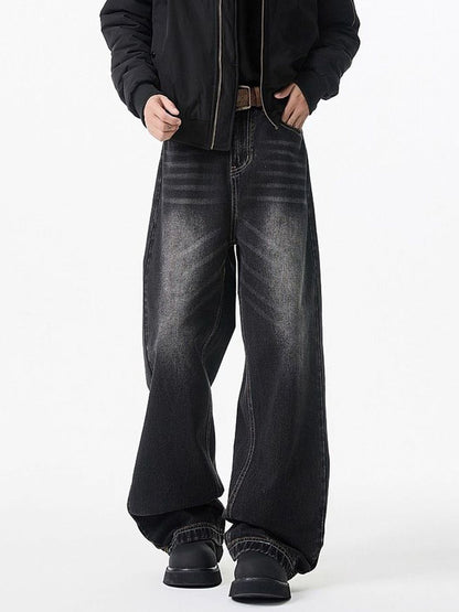 Men Wide Leg Mid-Rise Light Fade Jeans