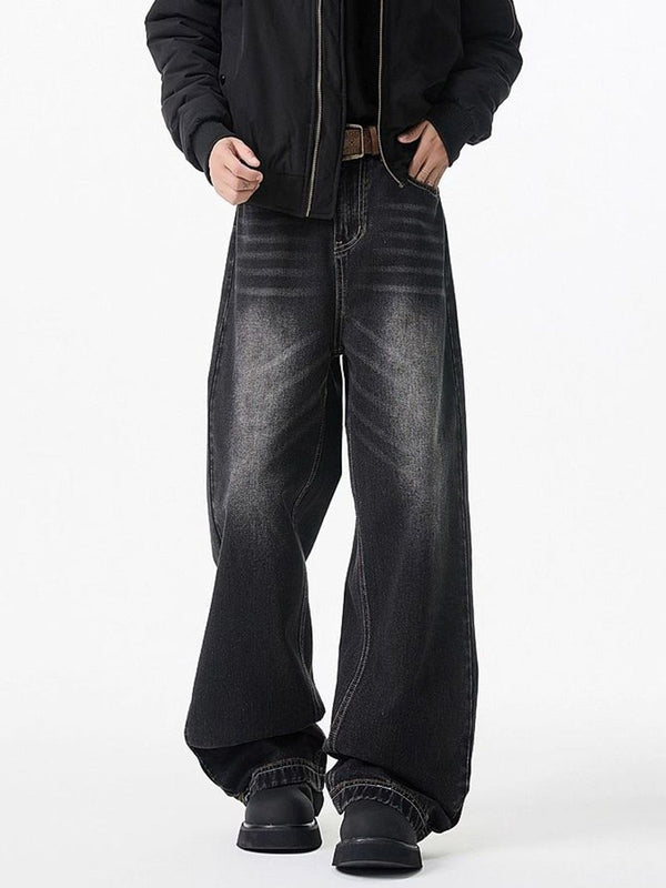Men Wide Leg Mid-Rise Light Fade Jeans