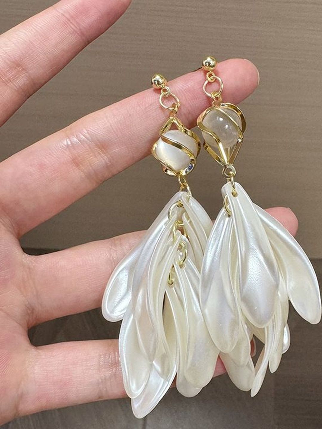 Gold-Plated Artificial Stones Studded Contemporary Drop Earrings