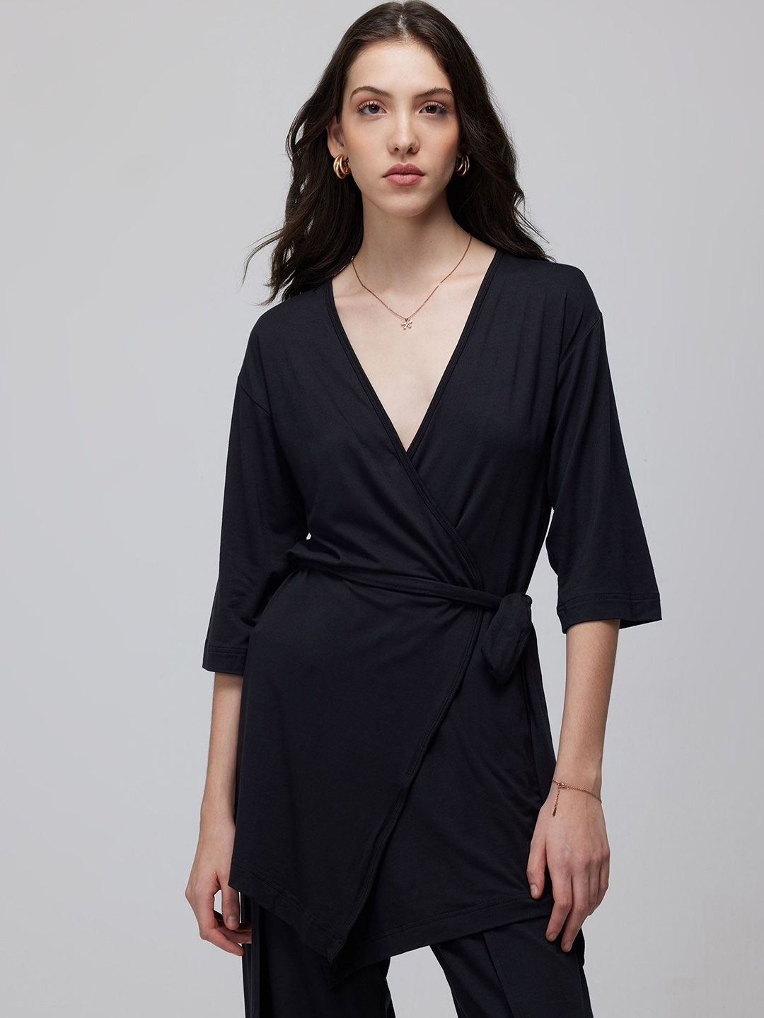 Black Ease Wrap Top